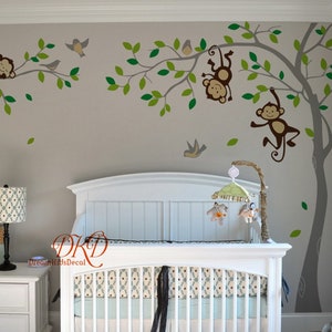 Boy Jungle Monkey Wall Decal, Monkeys, birds and name decal for nursery,kids room, nursery decor, Baby boy Wall Decal Wall Sticker-DK335