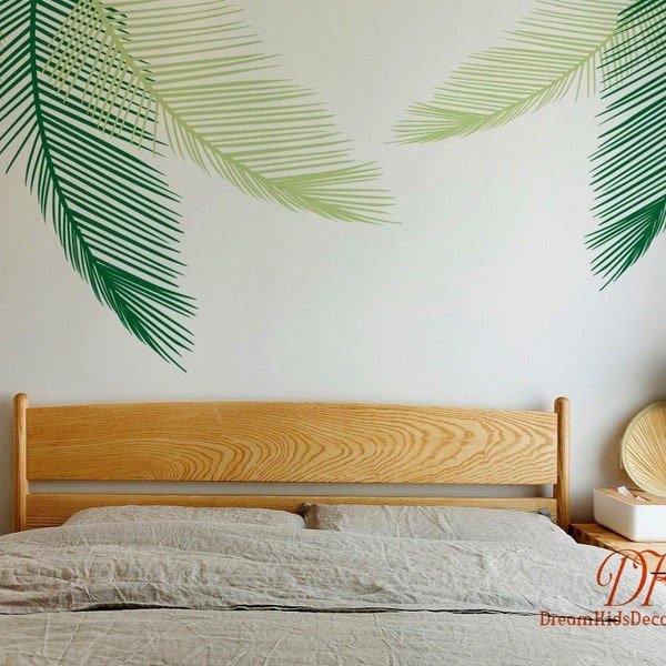 Nursery Wall Decal, Palm leaves Wall Decals, Tropical Leaves sticker, Wall mural effect Green large leaves,  Living room Home Decor-D459