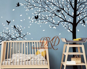 Nursery Wall Decal Tree wall decal Deer in forest-Living room wall decals-Corner Large Tree wall stickers-DK509