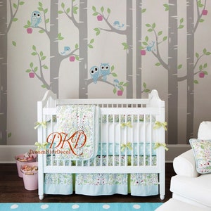 Birch Tree with Owls Wall Decal, Baby Nursery wall stickers, Apple Tree decal-Wall Decor-DK301