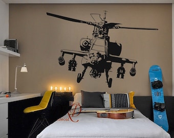 Large Airplane Wall Decal Sticker Mural, Biplane Theme Boy Room Decor, Airplane decal,  Airplane Nursery, Kids Vinyl Wall Decal-DK359