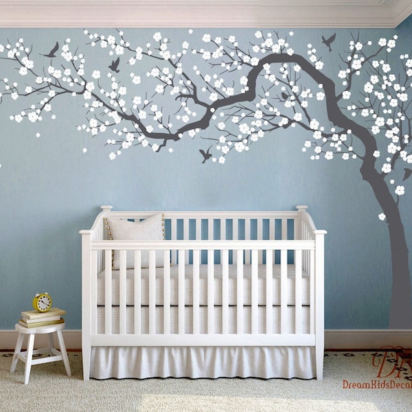 Wall Decal Charming Pink blossom tree, Cherry blossom Tree decal for Nursery decoration, Large Tree wall decal Mural-DK251
