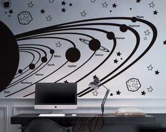 Solar system vinyl wall decals for Kids, Astronomy nursery, Stars Wall Decal, Planet Wall Decals, Outer space decor-DK374