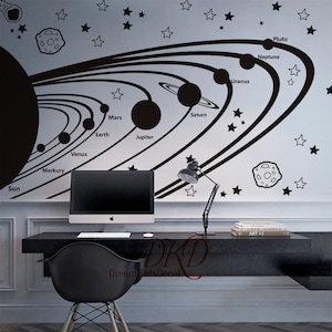 Solar system vinyl wall decals for Kids, Astronomy nursery, Stars Wall Decal, Planet Wall Decals, Outer space decor-DK374