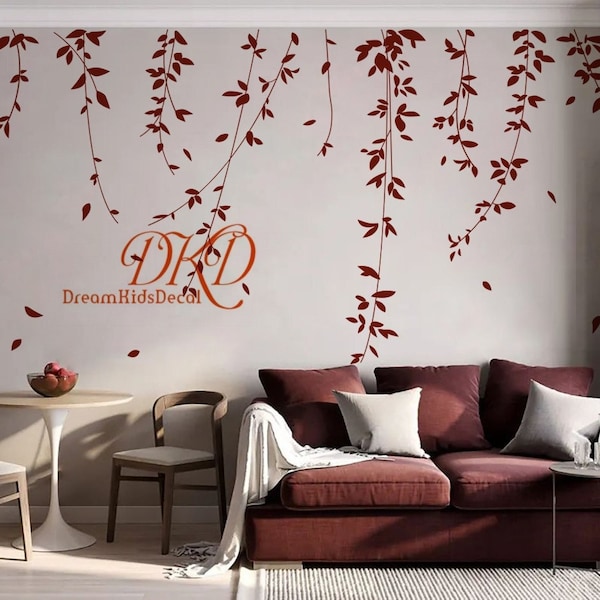 Hanging Leaves Wall Decal for Baby Girl Nursery, Vines Decal, Nature tree Wall Sticker-Tree Branch Wall Decals-DK486