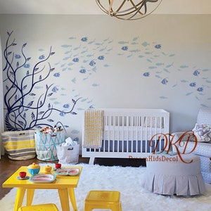 School Fish Wall Decal for Nursery Kids Room Bathroom Decor, Rainbow fish wall stickers, Tropical fish, Nautical Wall Decal, Under The Sea