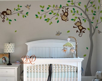 Boy Jungle Monkey Wall Decal, Monkeys, birds and name decal for nursery,kids room, nursery decor, Baby boy Wall Decal Wall Sticker-DK335