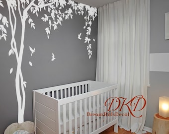 Nursery wall decals Tree birds wall decal wedding decal office mural vinyl decal-Spring Tree with vines-DK279