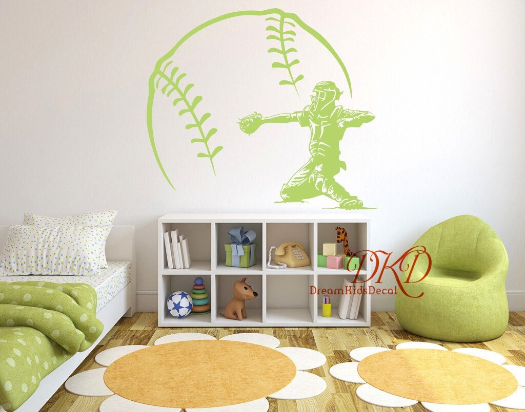 Baseball Player Wall Sticker Sports Athletic Vinyl Wall Decal Boys Room Wall Mur