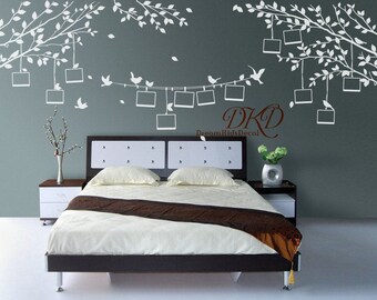 Tree and birds Photo frame Tree wall decal, wall stickers, Baby room decal Children wall decals Living room wall mural-2 branch-DK396