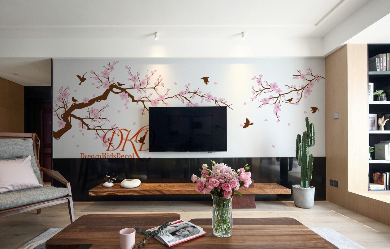 Cherry Blossom Tree Wall Decal, Branch With Birds, Nursery Decor - Etsy