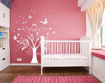 Nursery wall decal with butterfly fairy decals vinyl baby wall decal nursery tree decal branch decal-DK104