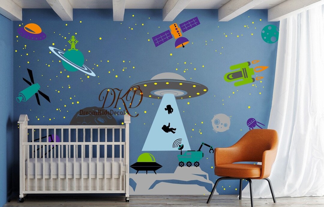 Space Wall Decal for Kids Room, Baby Nursery Wall Sticker, Planets ...