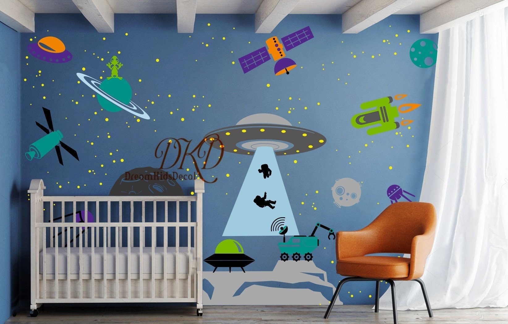 Space Wall Decal for Kids Room, Baby Nursery Wall Sticker, Planets ...