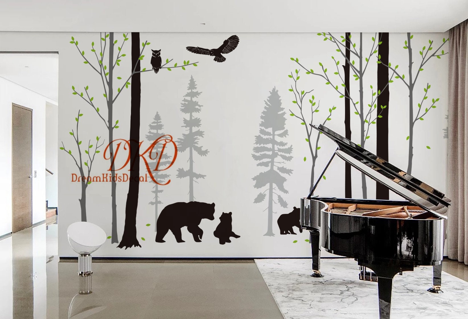 Forest Wall Decal Pine Trees Wall Decal for Baby Nursery, Bear Family ...
