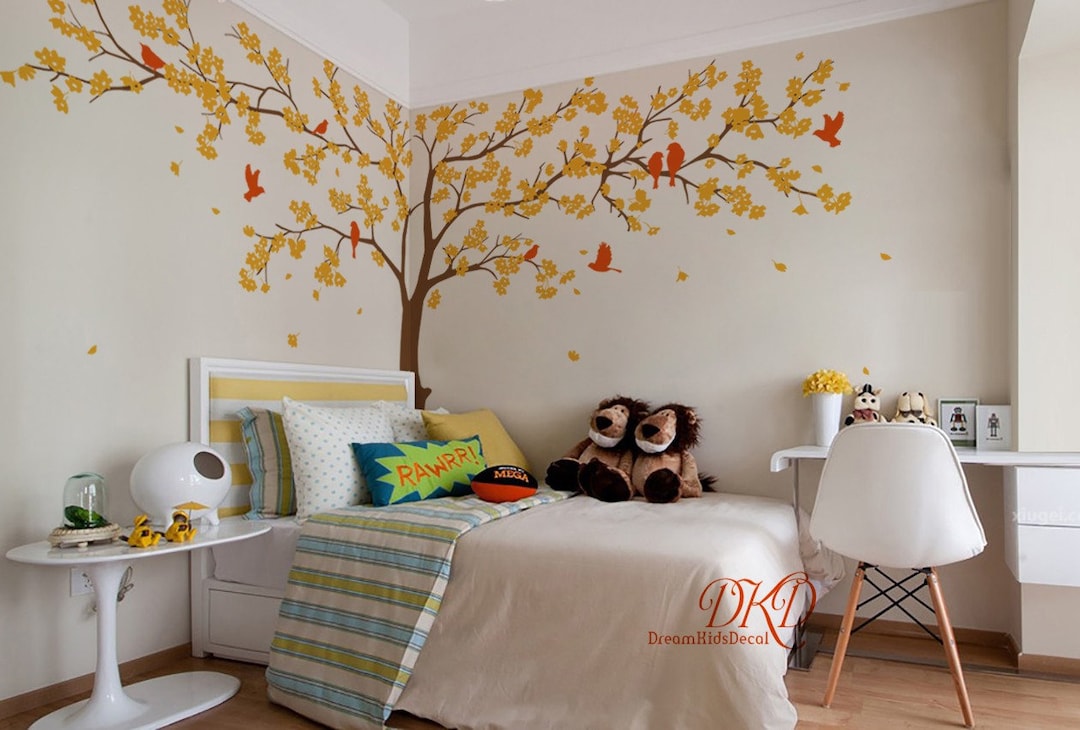 Blooming Tree Wall Decal With Gold Flowers, Nursery Decor - Etsy
