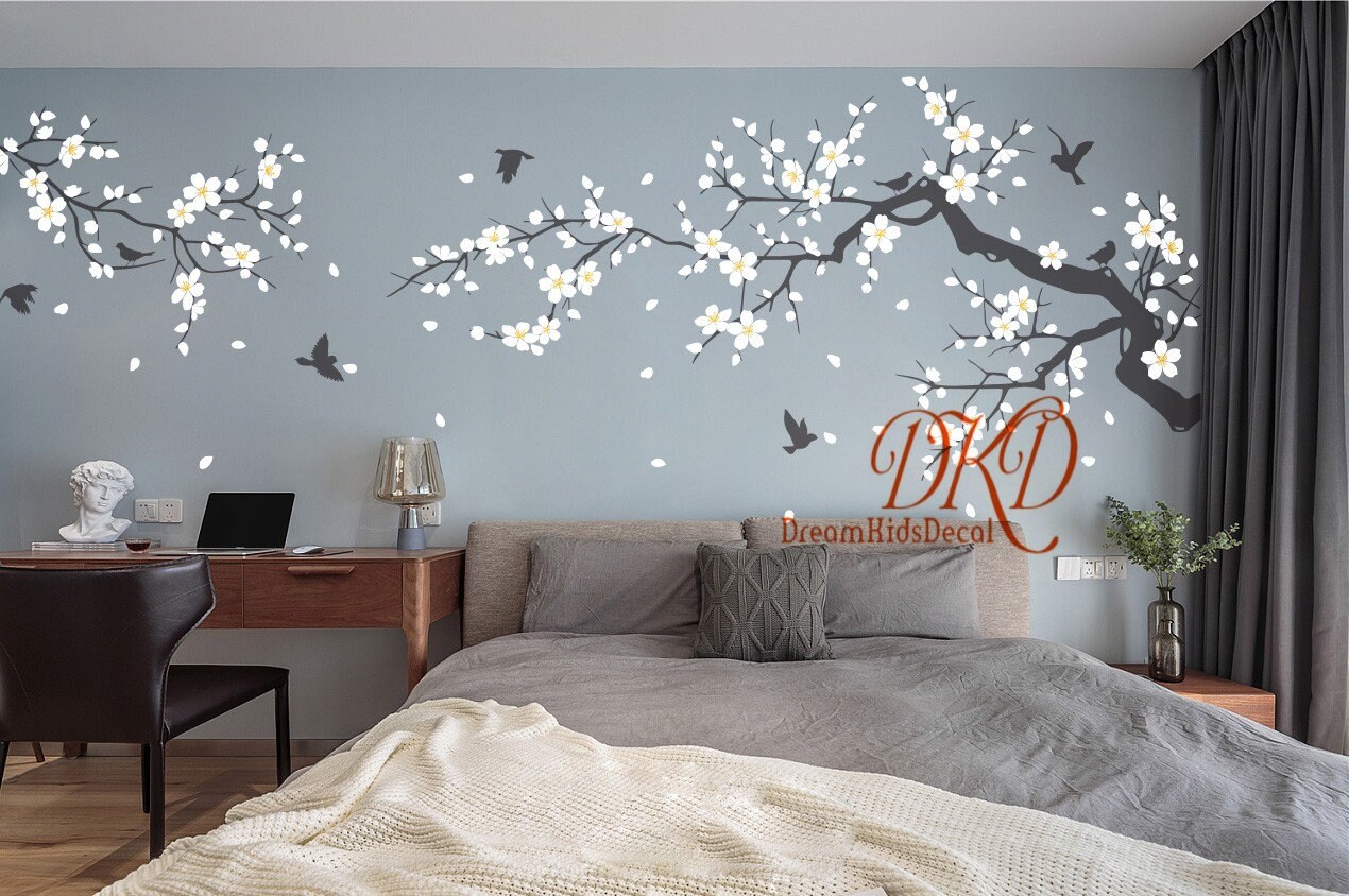 Cherry Blossom Tree Wall Decal, Branch With Birds, Nursery Decor - Etsy