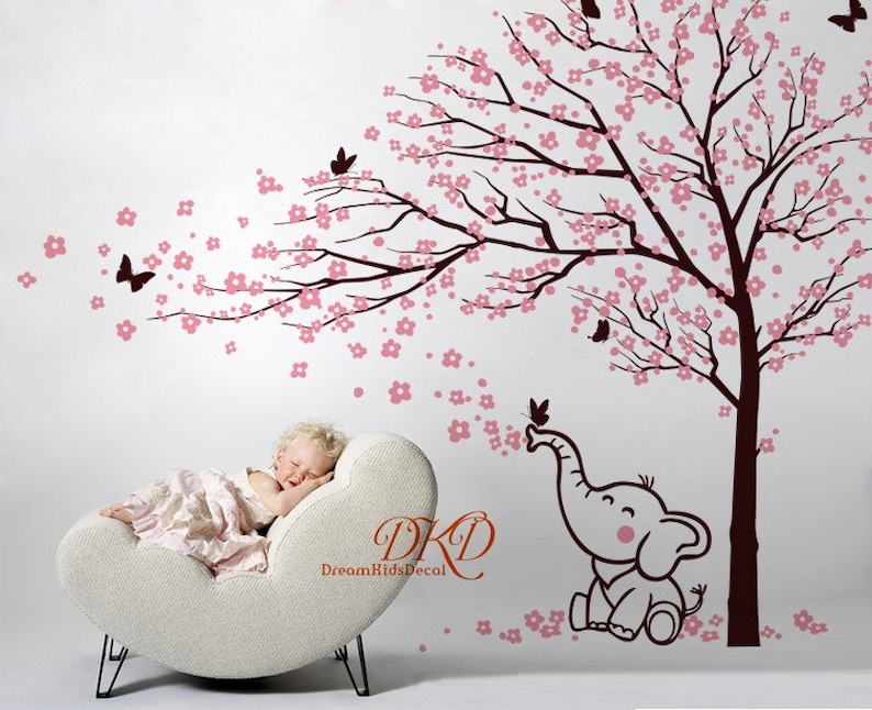 Cherry Blossom Tree Elephant Wall Decal Floral Nursery Vinyl Etsy