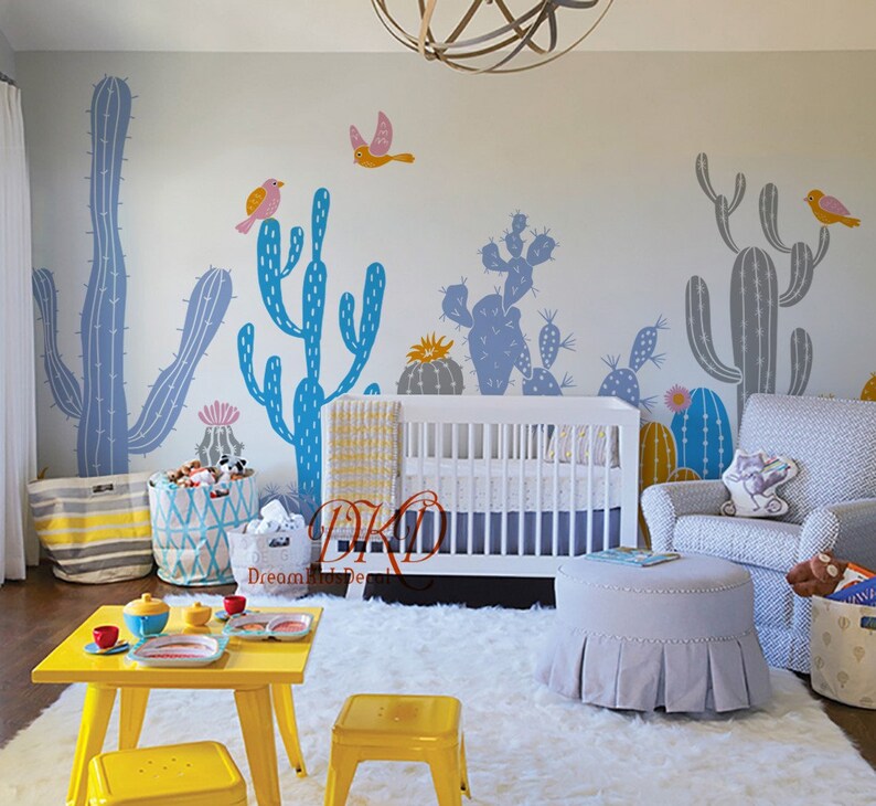 Large Wall Decal Murals Cactus Wall Decals Colorful Cacti Etsy