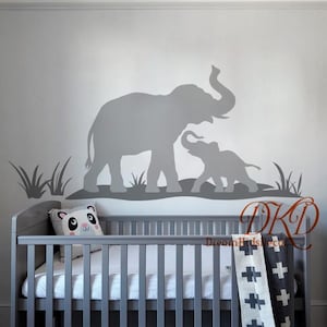 Elephant Wall Decal for Nursery, Grass Wall Decal, Baby elephant wall decal Africa Wild animals Vinyl Sticker Home Decor interior design