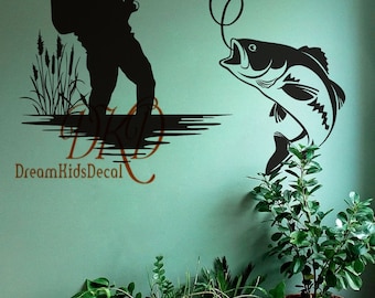 Vinyl Wall Decal Fishing Rod Club Gift For Fisherman Stickers