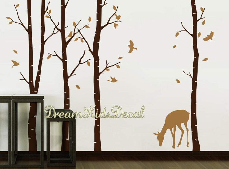 Woodland Wall Decal Nature Decals Vinyl Stickers Deer Birch Tree Nursery In Forest Dk042