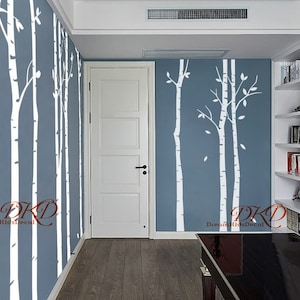 Tree wall decal 9 birch trees decals forest wall decals winter tree wall decal nature wall stickers white tree baby nursery wall sticker