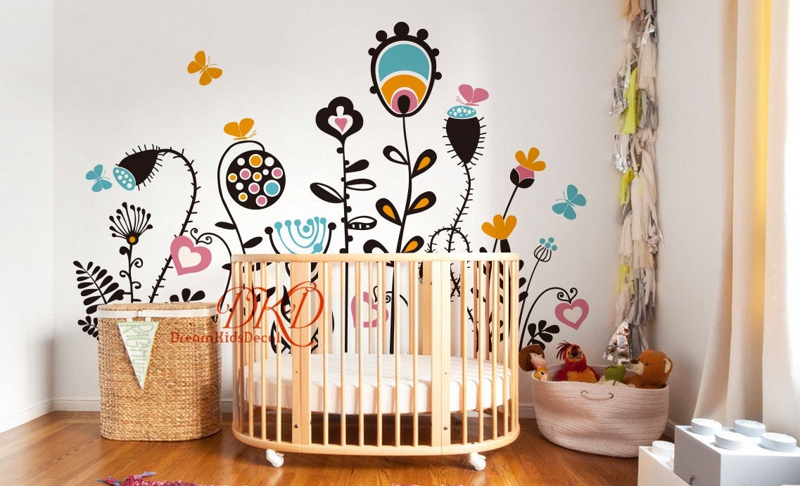 Flowers Wall Decal Baby Girl Nursery Wall Sticker Wall Decals Etsy