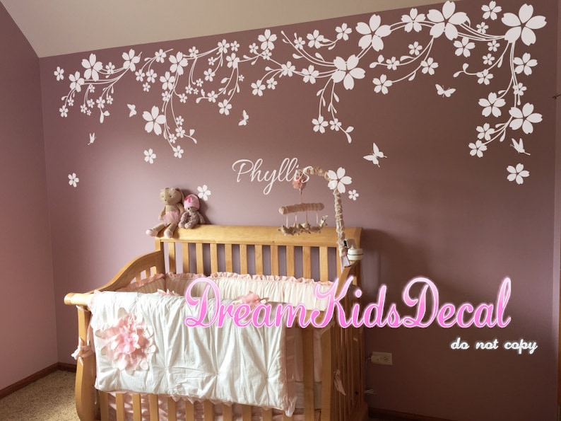 Flower Floral Decals Name Wall Decals Cherry Blossoms Wall Etsy Canada