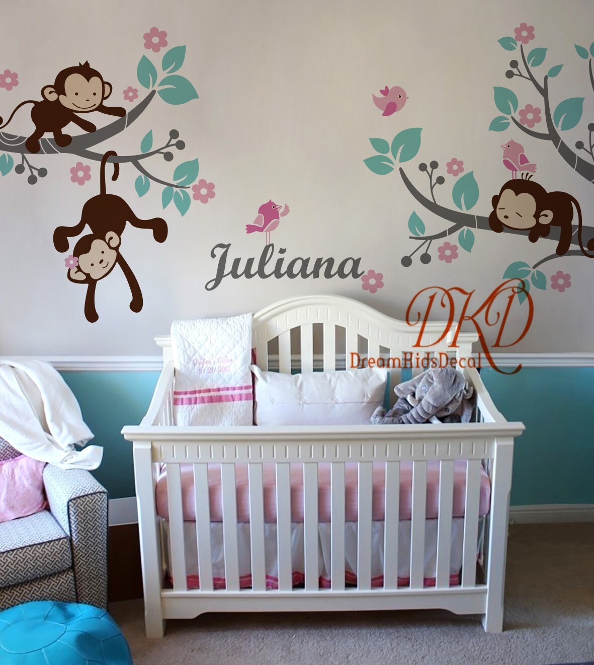 Jungle Monkey Tree Wall Stickers Art Decal Paper Baby Kids Bedroom Nursery Decor 