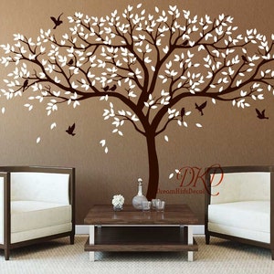 Nursery wall decals Tree with birds Tree wall decal Large Family Tree mural vinyl sofa decal for Living room, modern Home wall decor