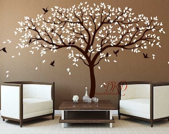 Nursery wall decals Tree with birds Tree wall decal Large Family Tree mural vinyl sofa decal for Living room, modern Home wall decor