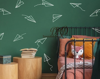 Paper airplane sticker with personalized Initial name, airplane decal for Office, Travel Nursery Wall Decor Wall Hanging Wall Art