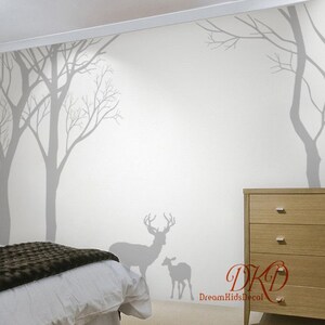 Wall decal forest with Deer, Nursery Wall Decal, Tree, Moose, Deer, Large Size Woodland Decal for Living room-DK320 image 3