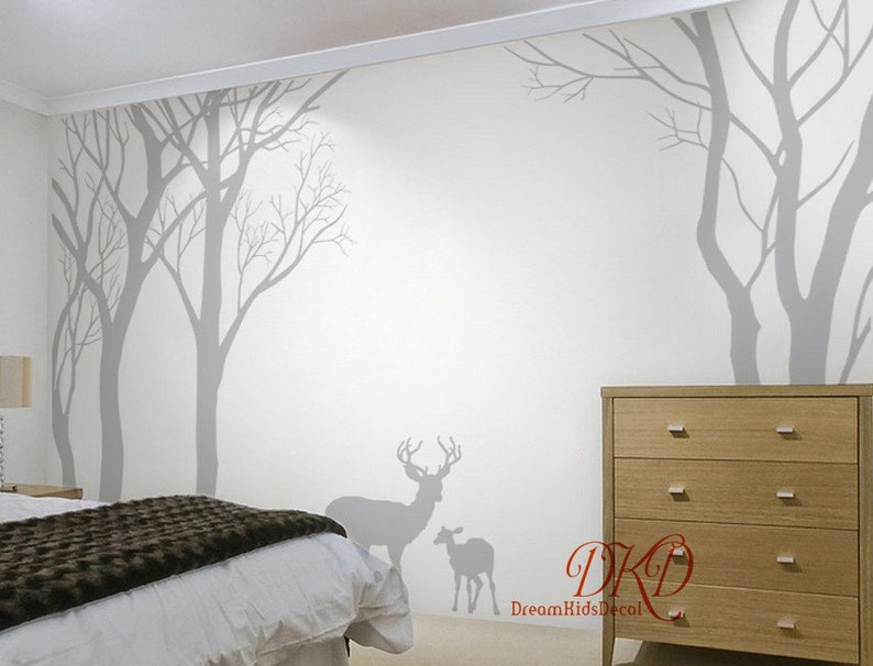 Wall decal forest with Deer, Nursery Wall Decal, Tree, Moose, Deer, Large Size Woodland Decal for Living room-DK320 image 3