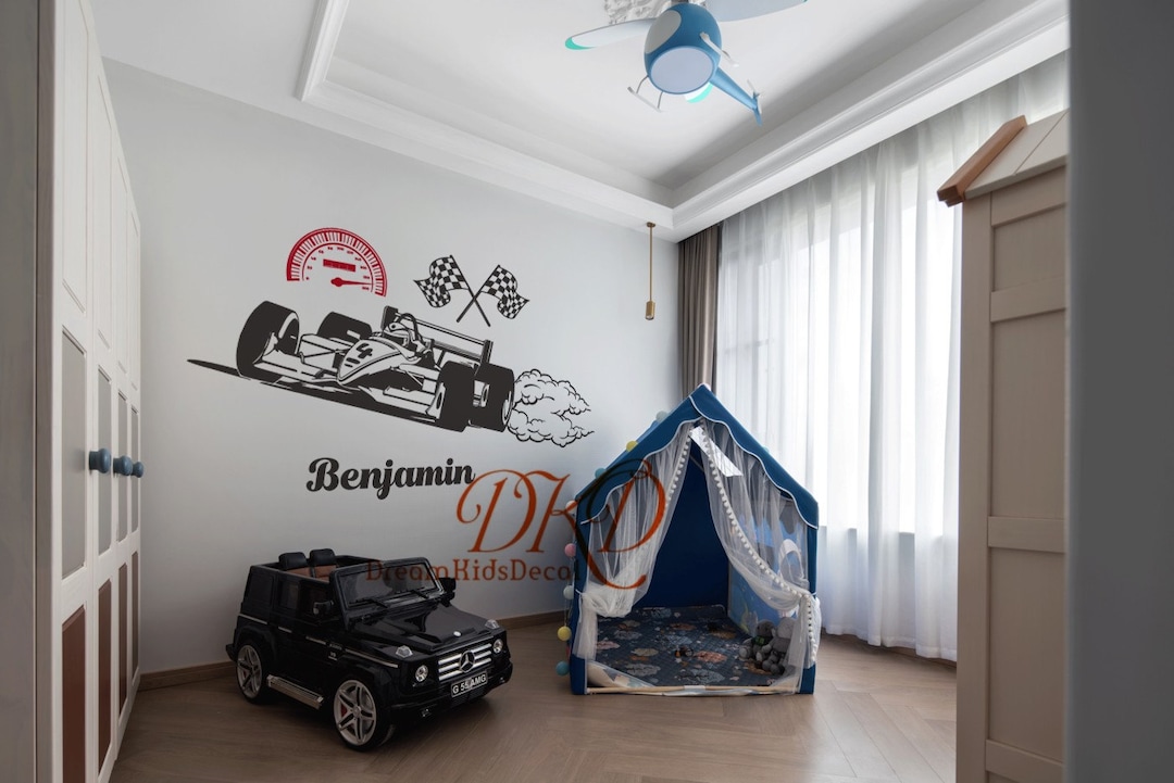 Racing Car Flags Wall Decal Sticker Boys Kids Bedroom Vinyl Wall Decor ...