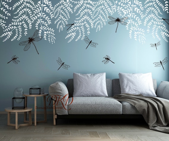 Green Leaf Wall Decals Hanging Vine Wall Sticker Plant Flower Wall Decal  Butterfly DIY Removable Wall Stickers Peel and Stick Art Murals for Bedroom