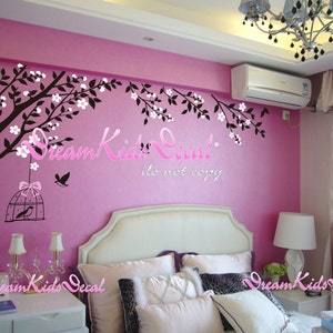 Wall Decal Wall Sticker tree decals-Cherry blossom tree branch with flying birds DK141