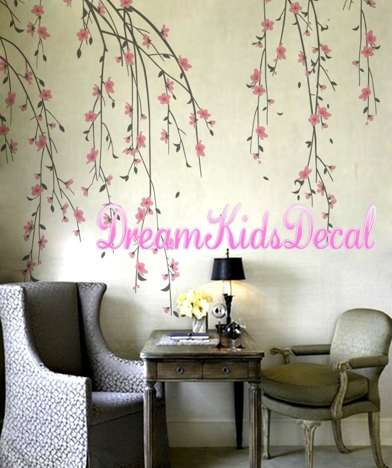 Nursery Wall Decal Wall Sticker Hanging Tree Branch With Personalized Name  for Girls Room-cherry Blossom Branch With Butterfly-dk402 