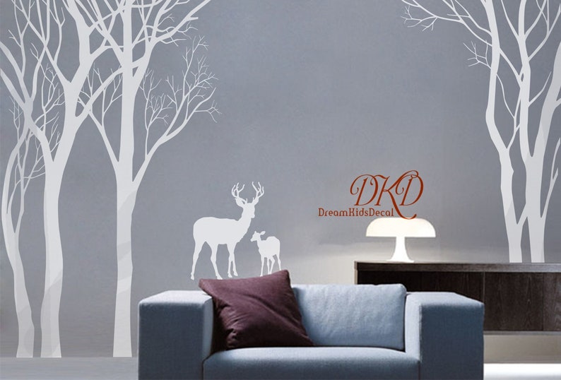 Wall decal forest with Deer, Nursery Wall Decal, Tree, Moose, Deer, Large Size Woodland Decal for Living room-DK320 image 5