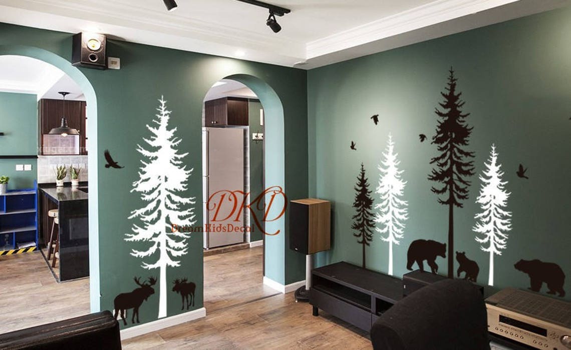 Woodland Nursery Decal Pine Tree Decal Vinyl Wall Decal Wall Etsy