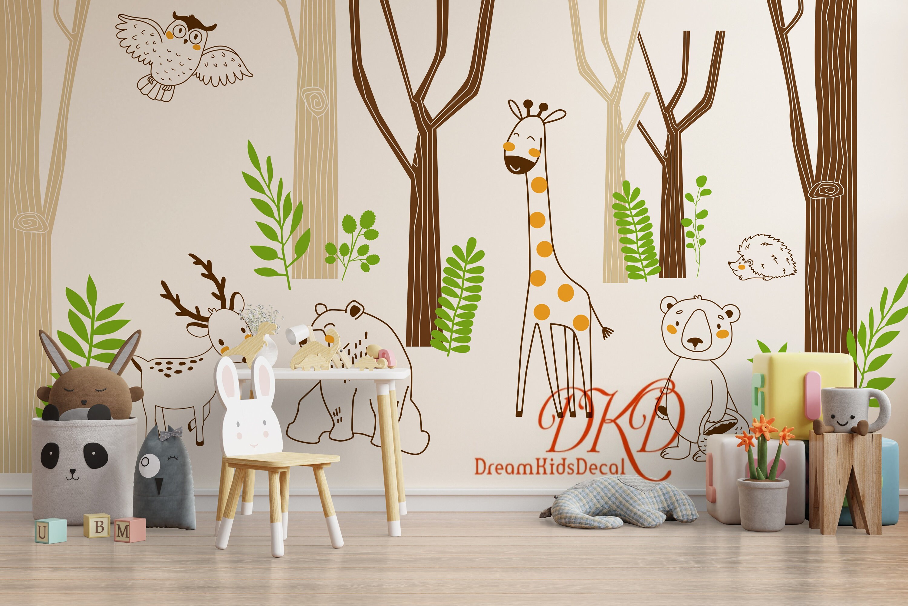 Forest Animals Children Wall Decal Nursery Wall Sticker Large Tree Wall ...