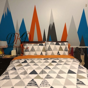 Mountain Wall Decal for Kids Room, Mountain Wall Sticker Mountain Mural, Nursery Wall Decal, Mountain Decal set with Sun, birds-DK326