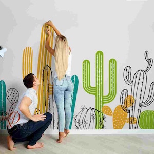 Cactus Wall Decals, Nursery Wall Decals, Large Wall Mural, Tropical Palm leaf Wall art, kids, baby, Nursery, nature wall sticker-DK382