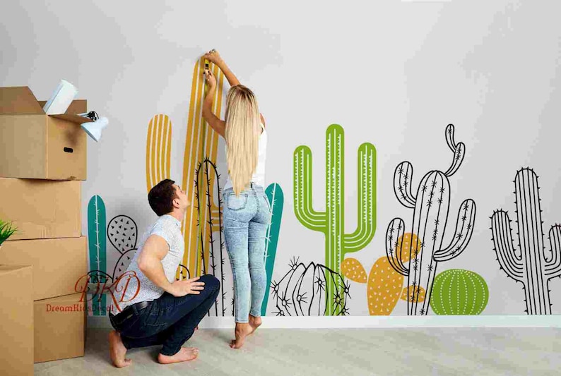 Cactus Wall Decals Nursery Wall Decals Large Wall Mural Etsy