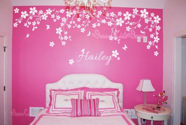 Nursery Wall Decal Baby Girl and Name Wall Decals Cherry Blosssoms Wall ...