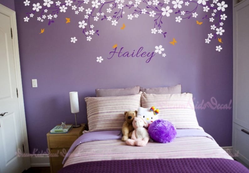 Nursery Wall Decal Baby Girl and Name Wall Decals Cherry Etsy