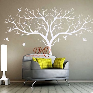 Tree Wall Decal Wall Sticker Tree Home Decor-Giant Tree Wall Sticker for Nursery, Tree with birds Decal for Corner-DK365 image 2