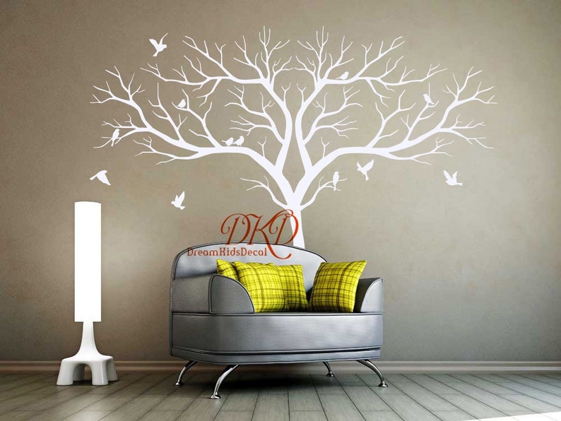 Tree Wall Decal Wall Sticker Tree Home Decor-Giant Tree Wall Sticker for Nursery, Tree with birds Decal for Corner-DK365 image 2