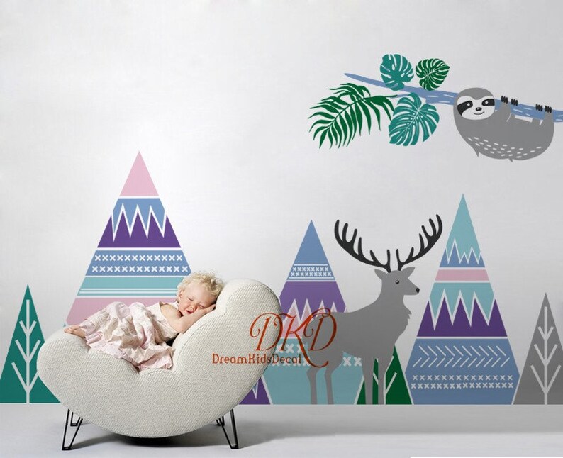 Woodland Mountain Forest Nursery Wall Decal for Kids Room Etsy